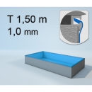 Poolfolie rechteck - T 150 cm x 1,00 mm blau (eckige Ecken)